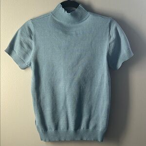 SHEIN Women's Light Blue Short Sleeve Turtleneck Sweater